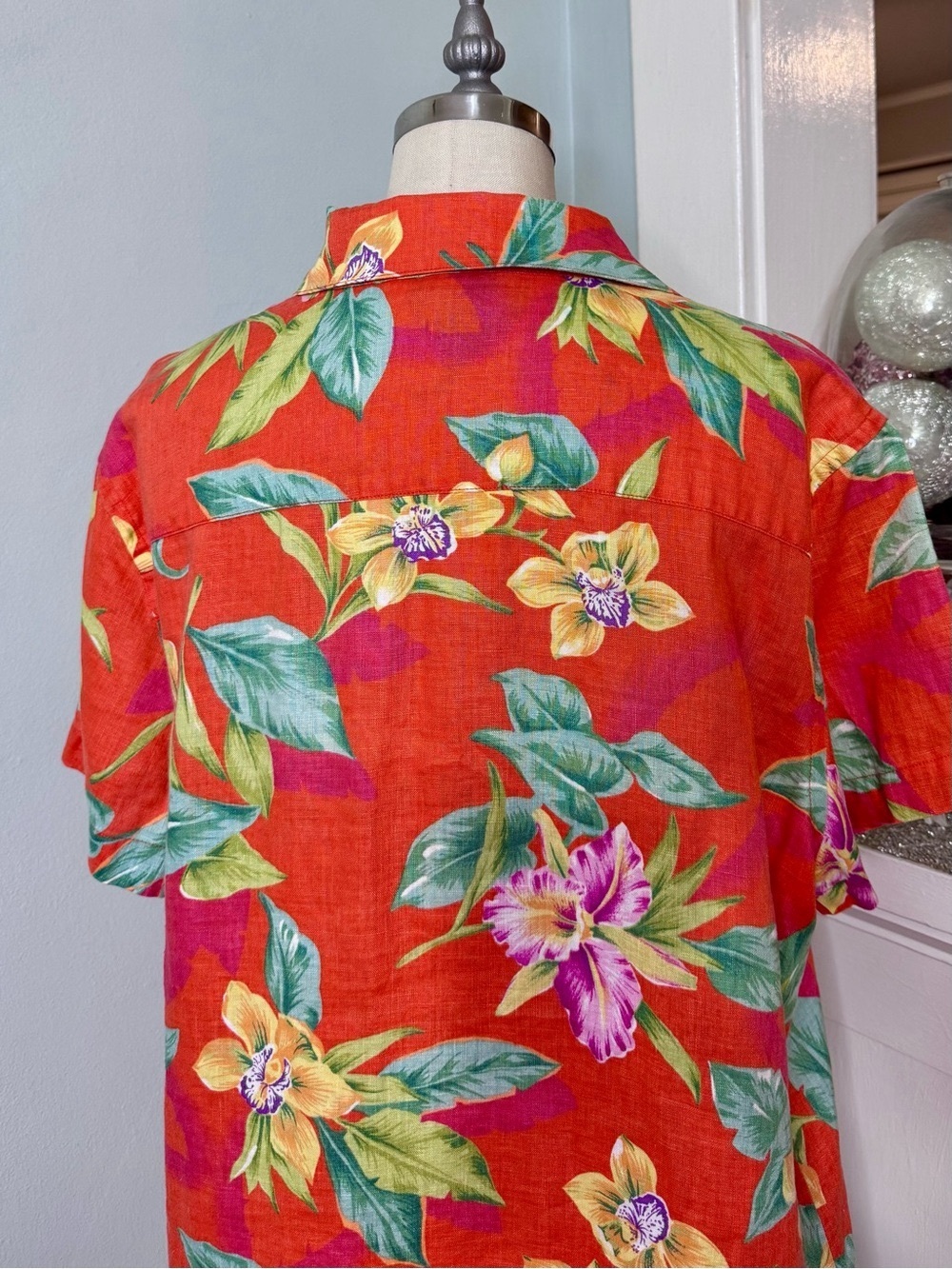 Lauren Ralph Lauren 100% Linen Tropical Hawaiian Button Down Shirt Womens Large - Picture 7 of 10